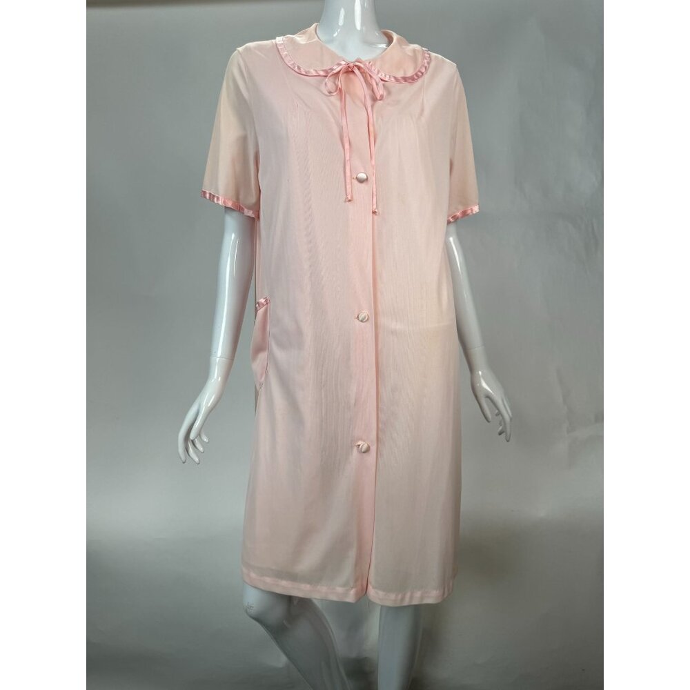 Vintage Sears Pink Nylon Nightgown With Satin Trim & Peter Pan Collar Medium 36